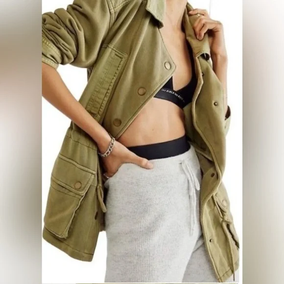 Free People We The Free Saturday Utility Jacket, Sweet Sage, Olive, Size Medium - Picture 2 of 8